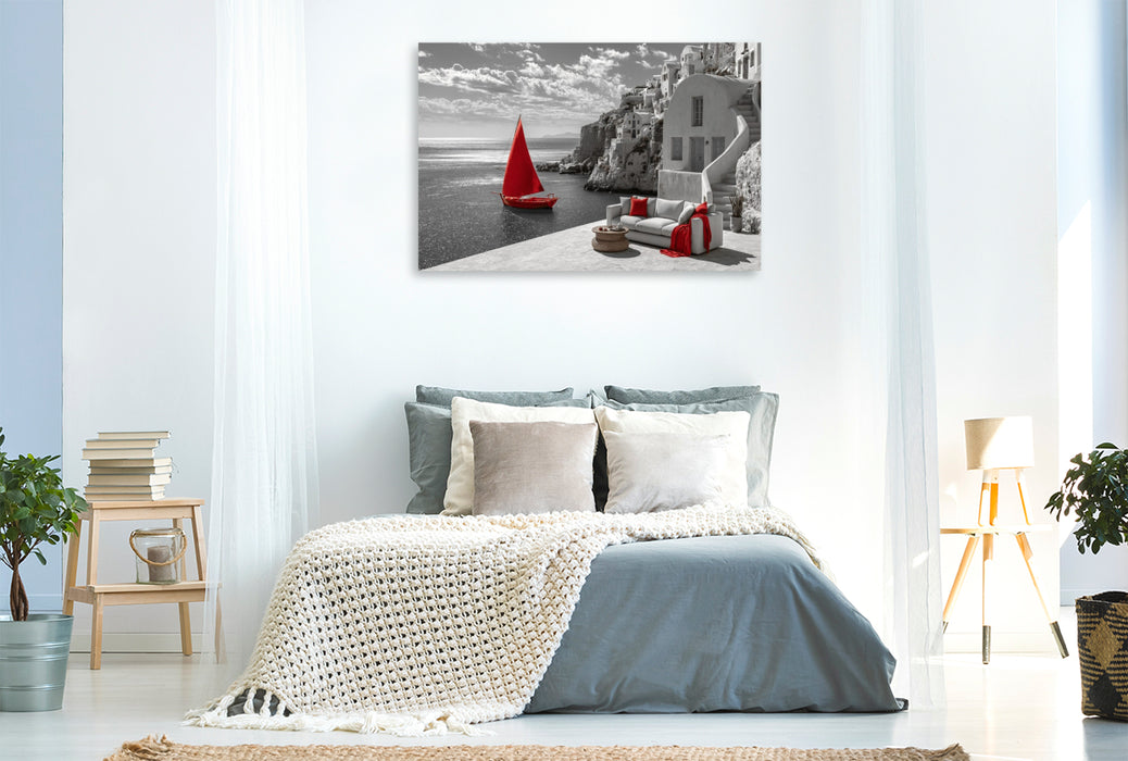 Premium Textil-Leinwand Santorini, Sommer voller Leichtigkeit
