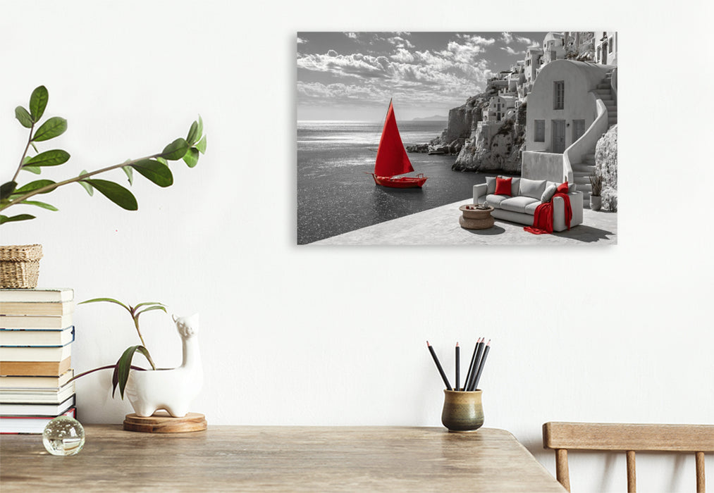 Premium Textil-Leinwand Santorini, Sommer voller Leichtigkeit