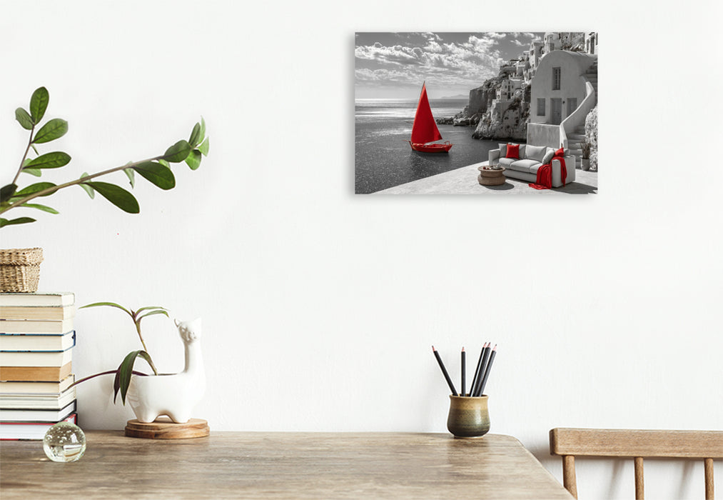 Premium Textil-Leinwand Santorini, Sommer voller Leichtigkeit
