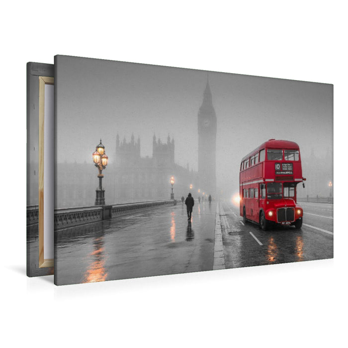 Premium Textil-Leinwand London, zeitlose Ikone im Nebel