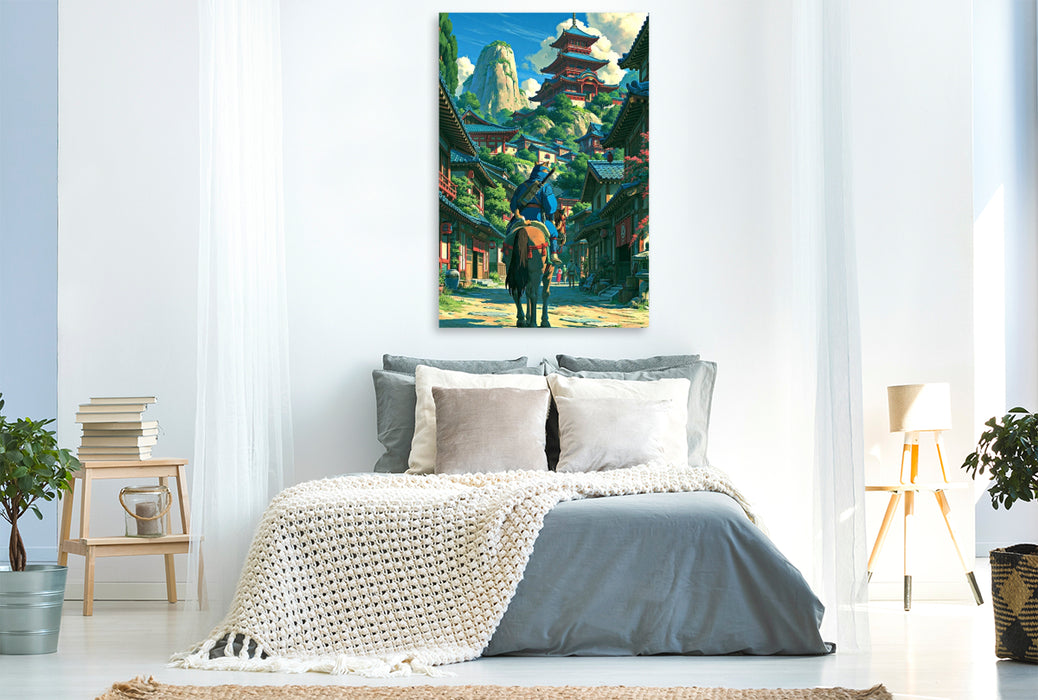 Premium Textil-Leinwand Reiter auf der Strasse