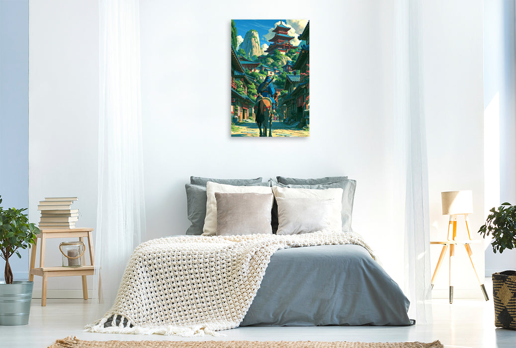 Premium Textil-Leinwand Reiter auf der Strasse
