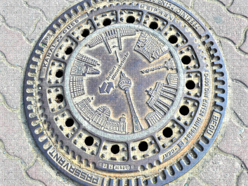 Kanaldeckel Schachtabdeckung Schachtdeckel Berliner Wasserbetriebe Wanddekoration der besonderen Art - CALVENDO Foto-Puzzle'