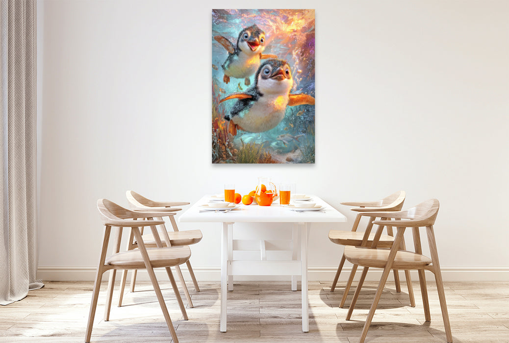 Premium Textil-Leinwand Drollige Pinguine