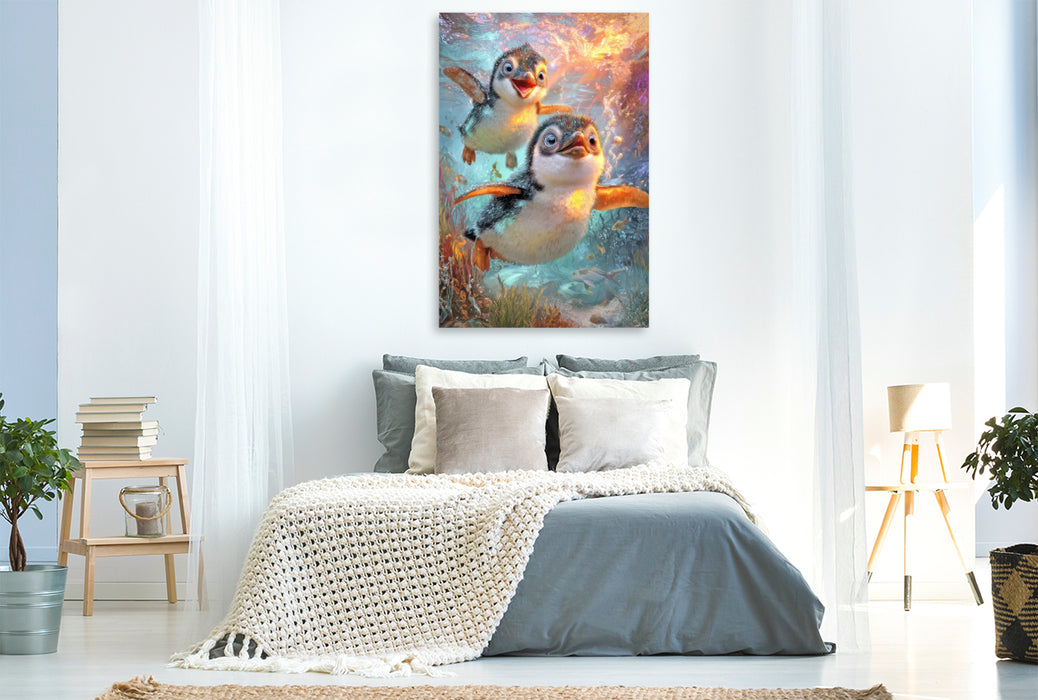 Premium Textil-Leinwand Drollige Pinguine