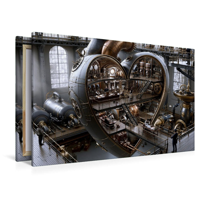 Premium Textil-Leinwand Steampunk-Herz in einer Fabrikhalle