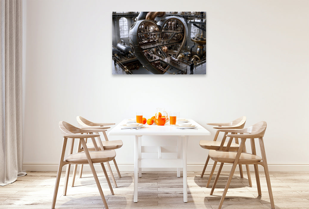 Premium Textil-Leinwand Steampunk-Herz in einer Fabrikhalle