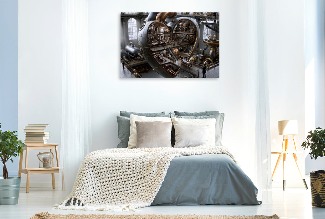 Premium Textil-Leinwand Steampunk-Herz in einer Fabrikhalle