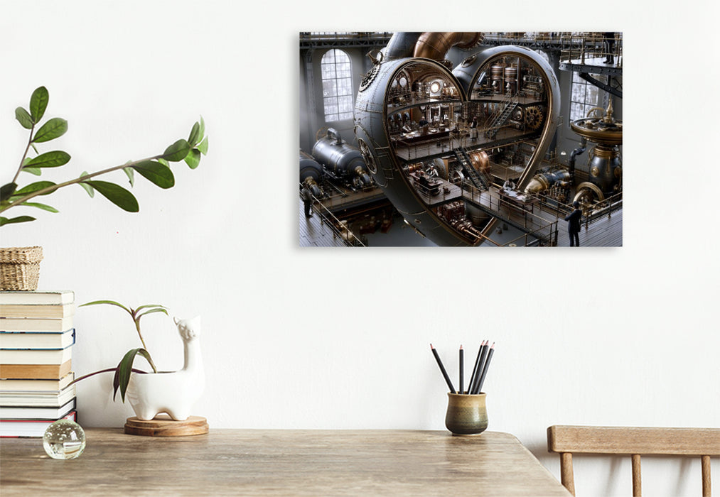 Premium Textil-Leinwand Steampunk-Herz in einer Fabrikhalle