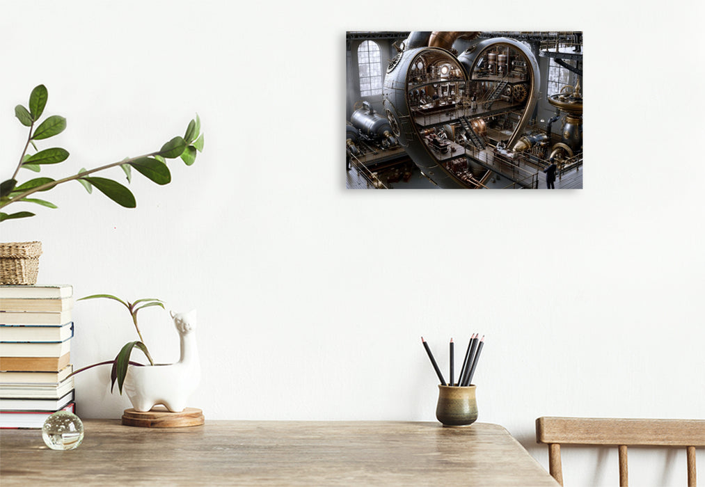 Premium Textil-Leinwand Steampunk-Herz in einer Fabrikhalle