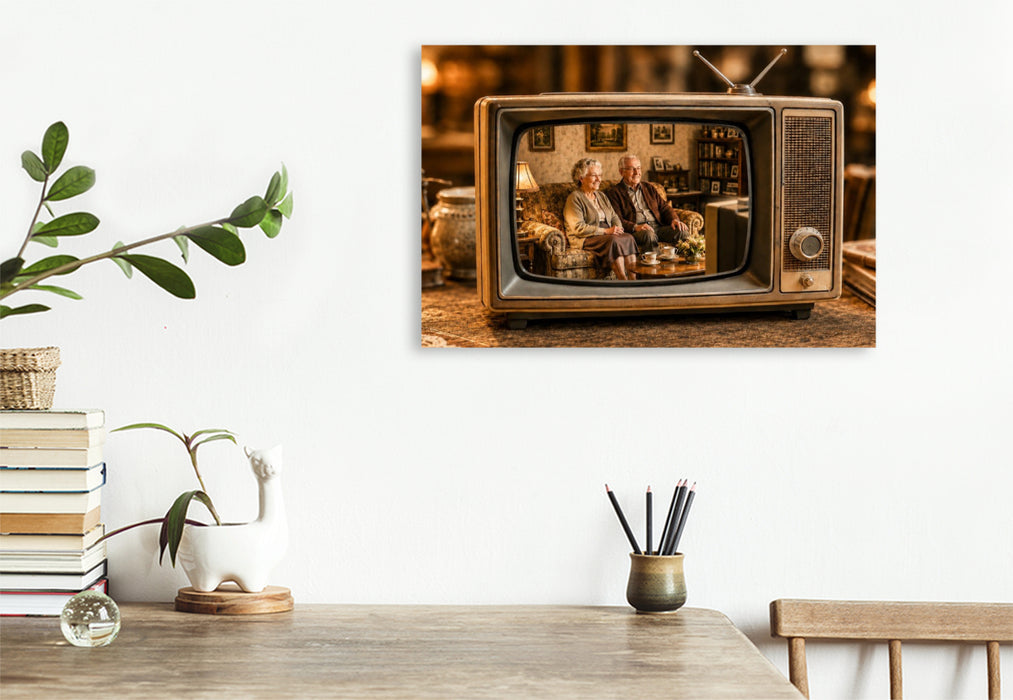 Premium Textil-Leinwand Fernsehabend wie früher