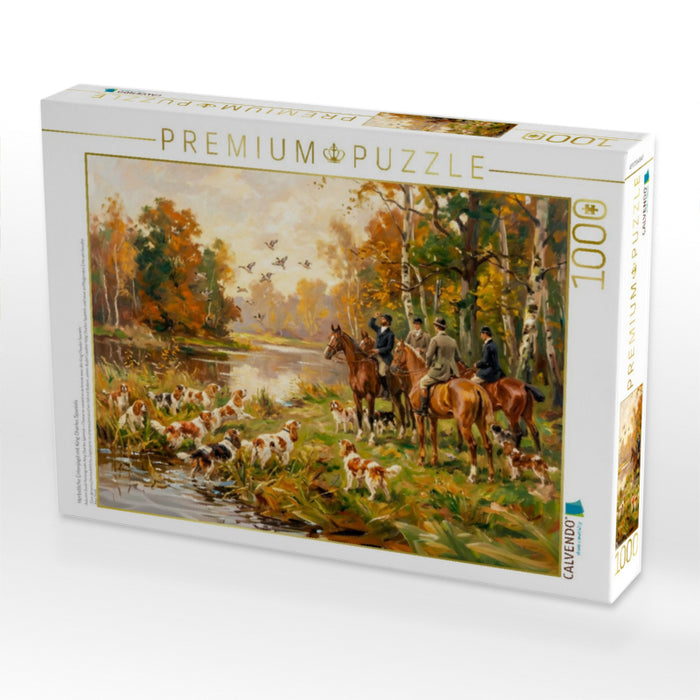 Herbstliche Entenjagd mit King Charles Spaniels - CALVENDO Foto-Puzzle'