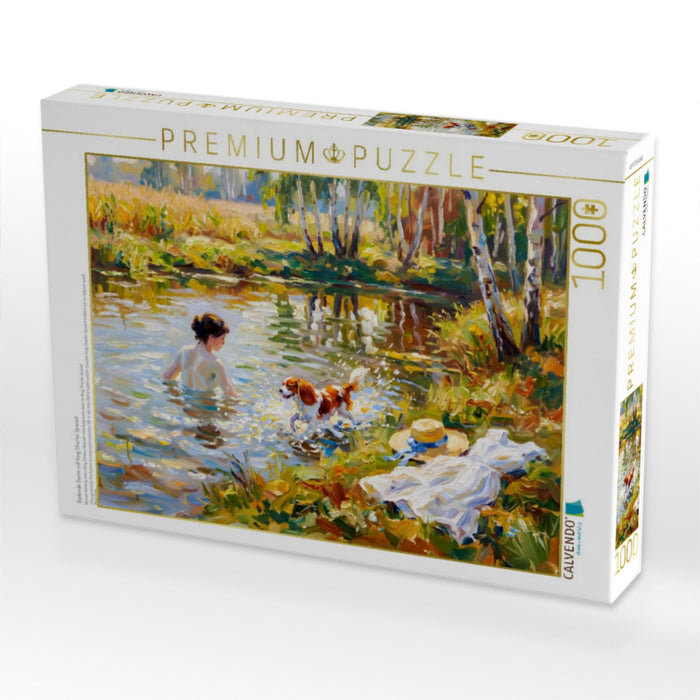 Badende Dame mit King Charles Spaniel - CALVENDO Foto-Puzzle'