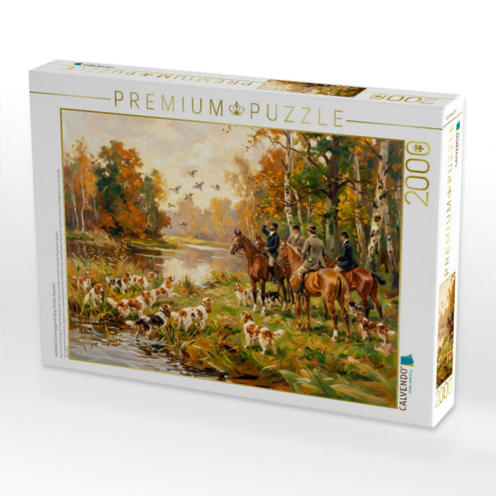 Herbstliche Entenjagd mit King Charles Spaniels - CALVENDO Foto-Puzzle'