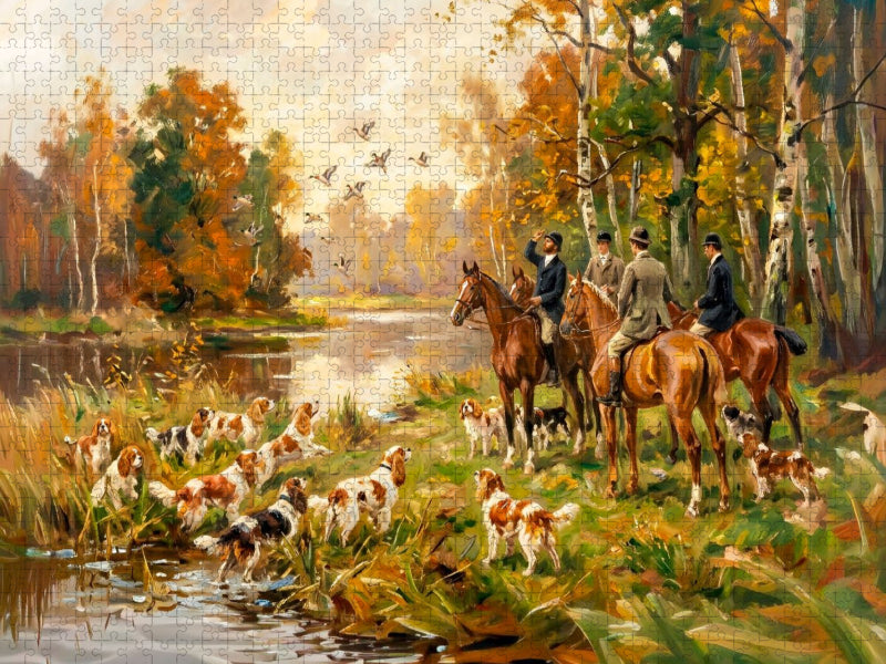 Herbstliche Entenjagd mit King Charles Spaniels - CALVENDO Foto-Puzzle'