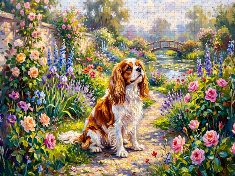 King Charles Spaniel Portrait im Garten - CALVENDO Foto-Puzzle'