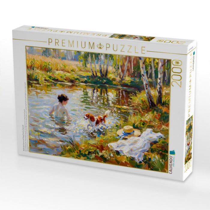 Badende Dame mit King Charles Spaniel - CALVENDO Foto-Puzzle'