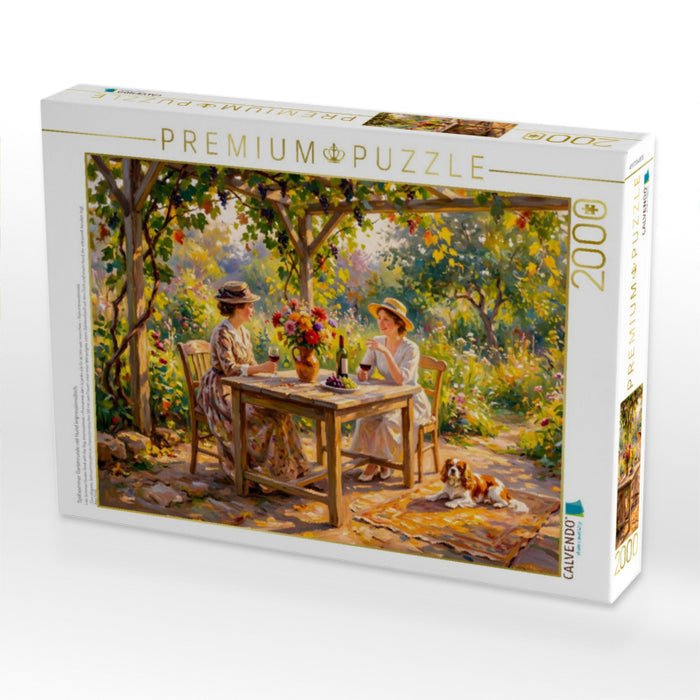 Spätsommer Gartenrunde mit Hund Impressionistisch - CALVENDO Foto-Puzzle'