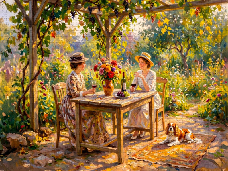Spätsommer Gartenrunde mit Hund Impressionistisch - CALVENDO Foto-Puzzle'