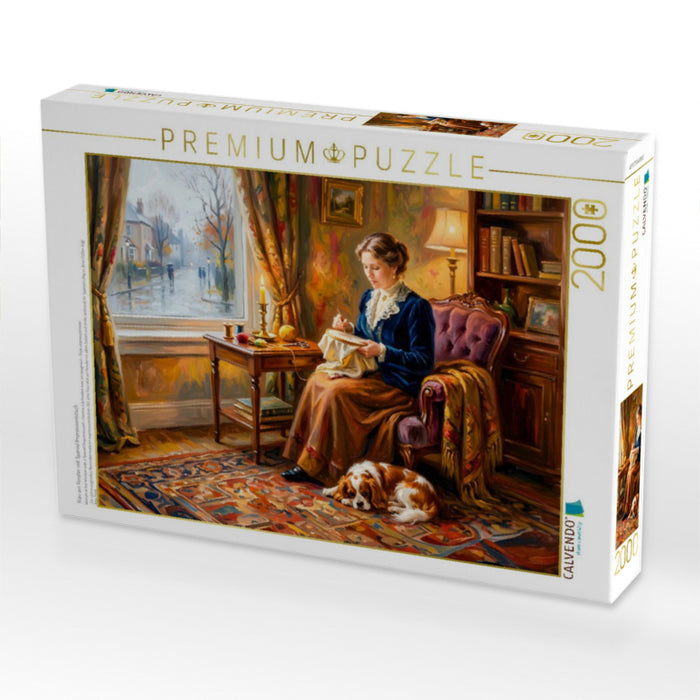 Frau am Fenster mit Spaniel Impressionistisch - CALVENDO Foto-Puzzle'