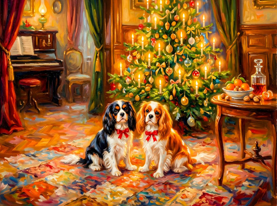 Zwei Spaniel unterm Weihnachtsbaum Impressionistisch - CALVENDO Foto-Puzzle'