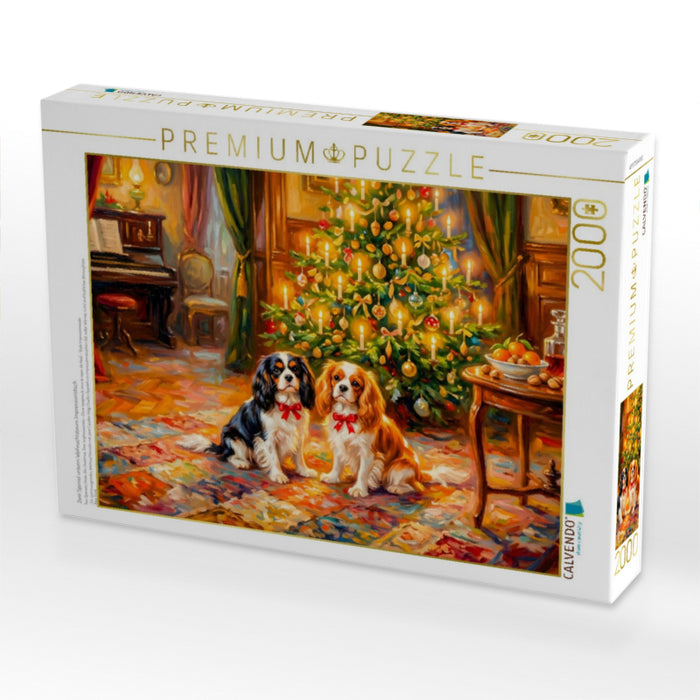 Zwei Spaniel unterm Weihnachtsbaum Impressionistisch - CALVENDO Foto-Puzzle'