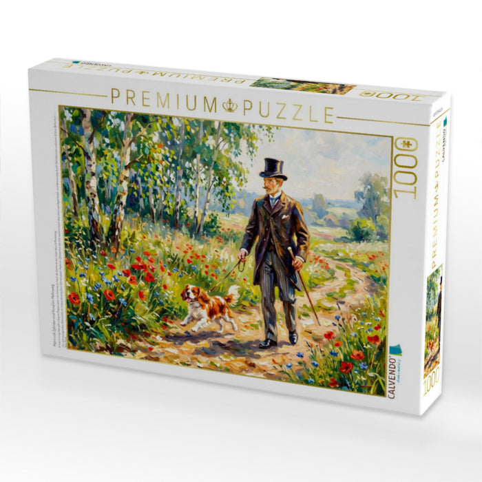 Mann mit Zylinder und Hund im Mohnweg - CALVENDO Foto-Puzzle'