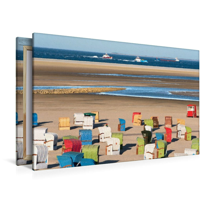 Premium Textil-Leinwand Strandkörbe, Sand, Schiffe und die See.
