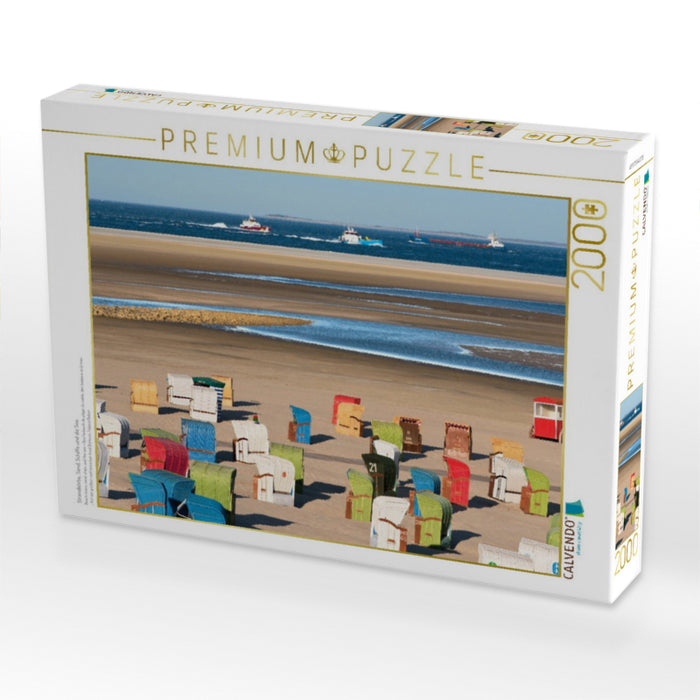 Strandkörbe, Sand, Schiffe und die See. - CALVENDO Foto-Puzzle'