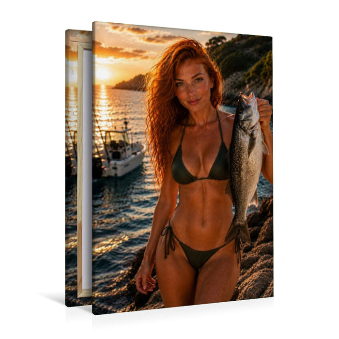 Premium Textil-Leinwand Die Frau am Meer