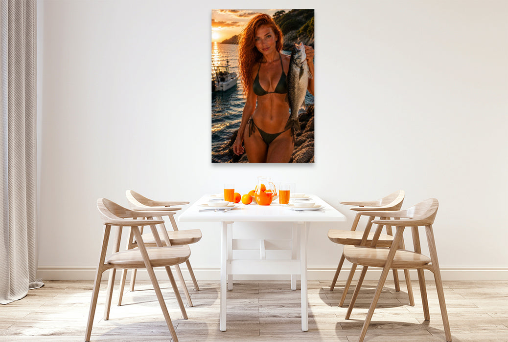 Premium Textil-Leinwand Die Frau am Meer