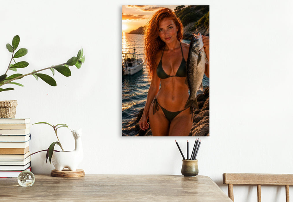 Premium Textil-Leinwand Die Frau am Meer