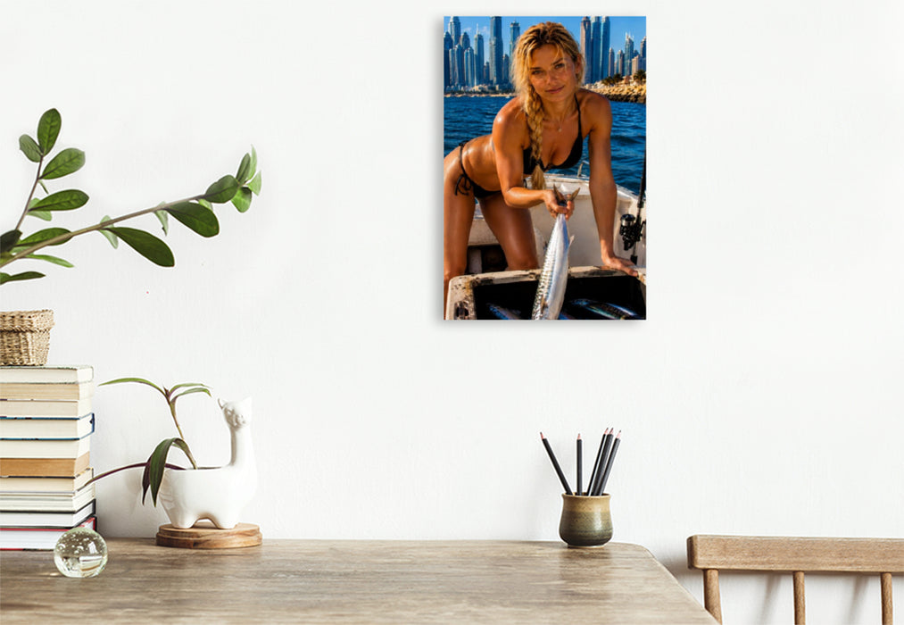 Premium Textil-Leinwand Die Frau der Skyline
