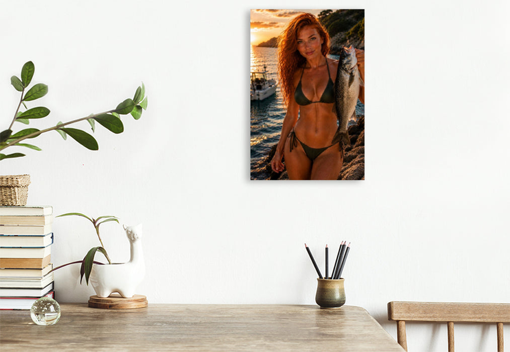 Premium Textil-Leinwand Die Frau am Meer