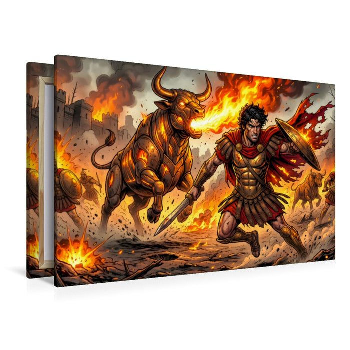 Premium Textil-Leinwand Feuerspeiende Stiere