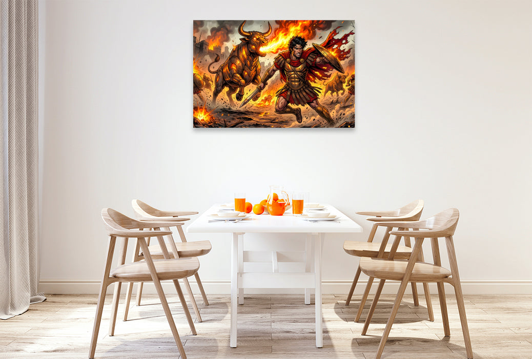 Premium Textil-Leinwand Feuerspeiende Stiere