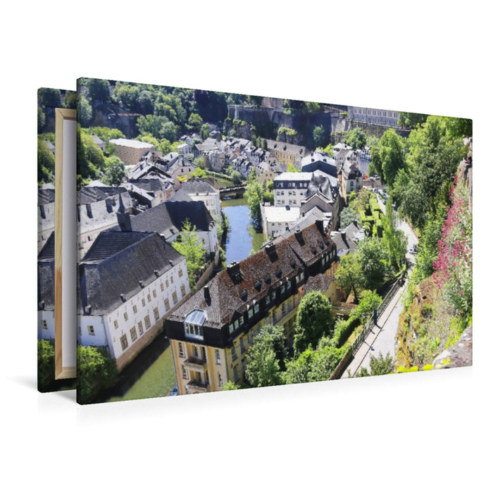 Premium Textil-Leinwand Luxemburg, Stadtteil Grund mit Blick auf die Alzette
