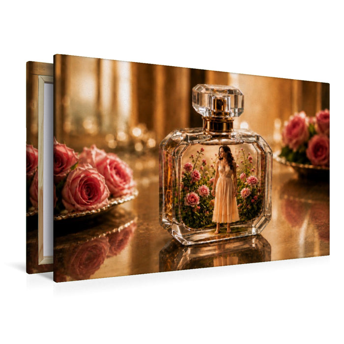 Premium Textil-Leinwand Blütentraum im Parfumglas