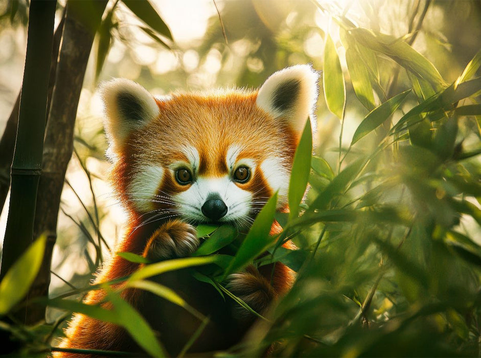 Roter Panda - Bambusmahlzeit im Himalaya - CALVENDO Foto-Puzzle'