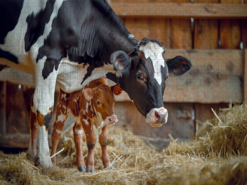 Kuh mit Kalb - Herz des Landlebens - CALVENDO Foto-Puzzle'