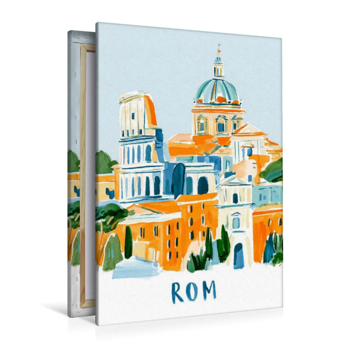Premium Textil-Leinwand Stadtansicht von Rom mit dem Kolosseum
