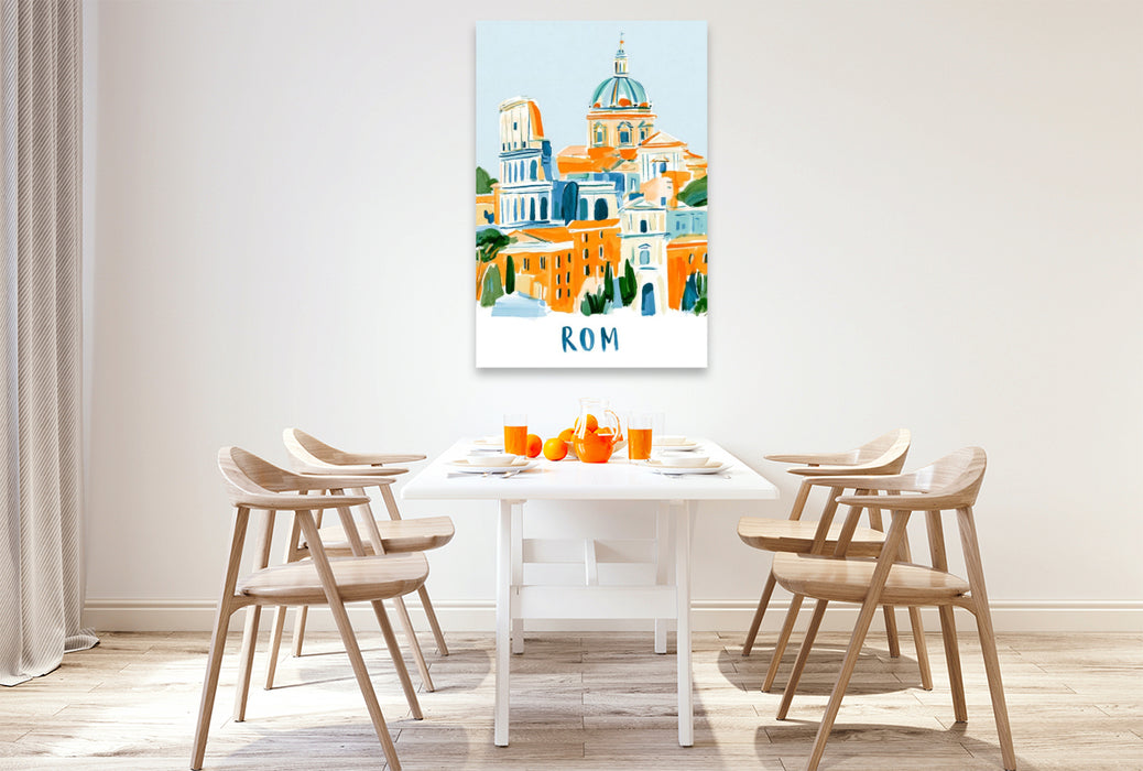 Premium Textil-Leinwand Stadtansicht von Rom mit dem Kolosseum
