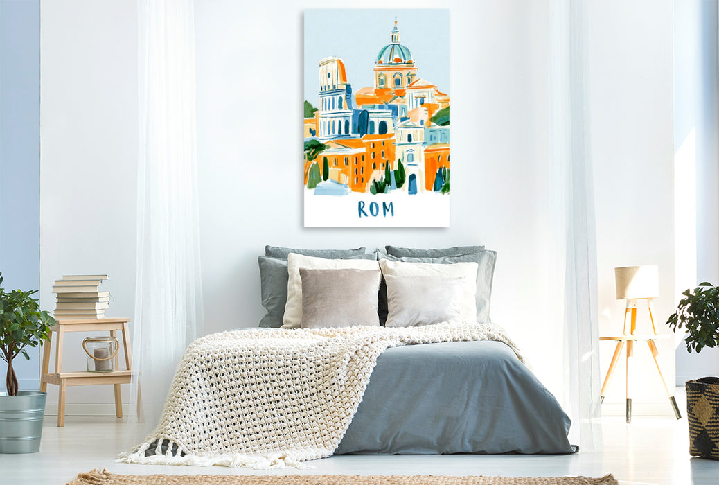 Premium Textil-Leinwand Stadtansicht von Rom mit dem Kolosseum