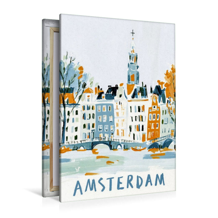 Premium Textil-Leinwand Amsterdam mit den typischen Grachten