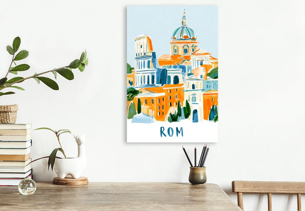 Premium Textil-Leinwand Stadtansicht von Rom mit dem Kolosseum