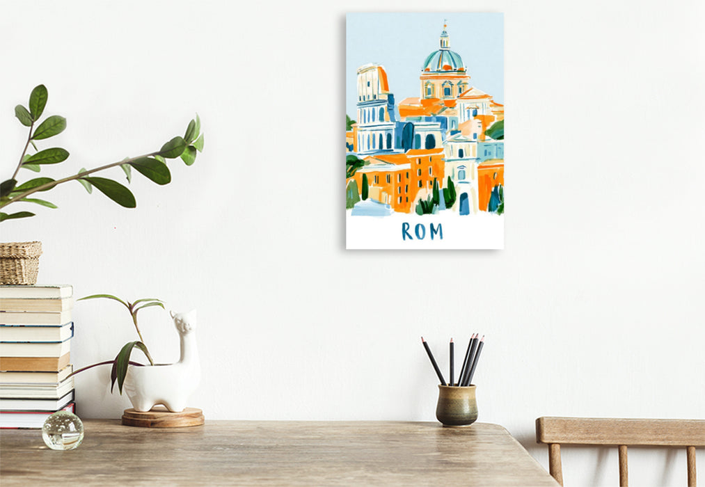 Premium Textil-Leinwand Stadtansicht von Rom mit dem Kolosseum