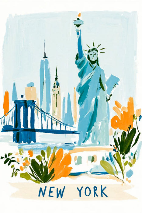 Premium Textil-Leinwand New Yorker Skyline mit der Freiheitsstatue