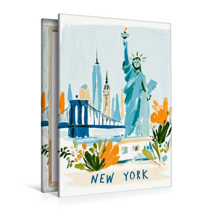 Premium Textil-Leinwand New Yorker Skyline mit der Freiheitsstatue