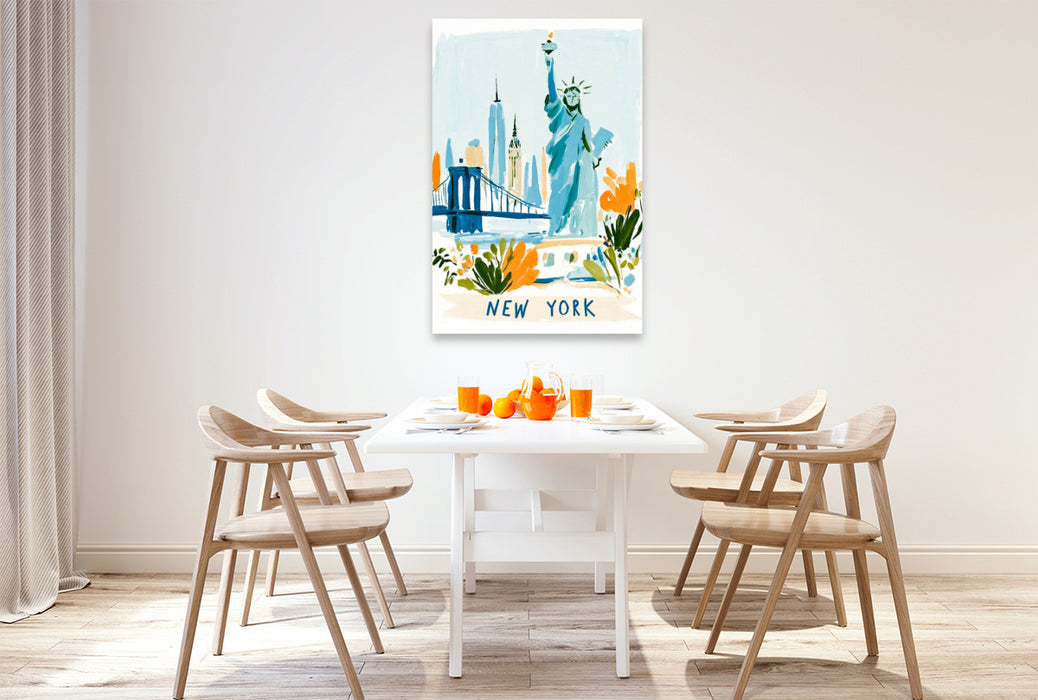 Premium Textil-Leinwand New Yorker Skyline mit der Freiheitsstatue