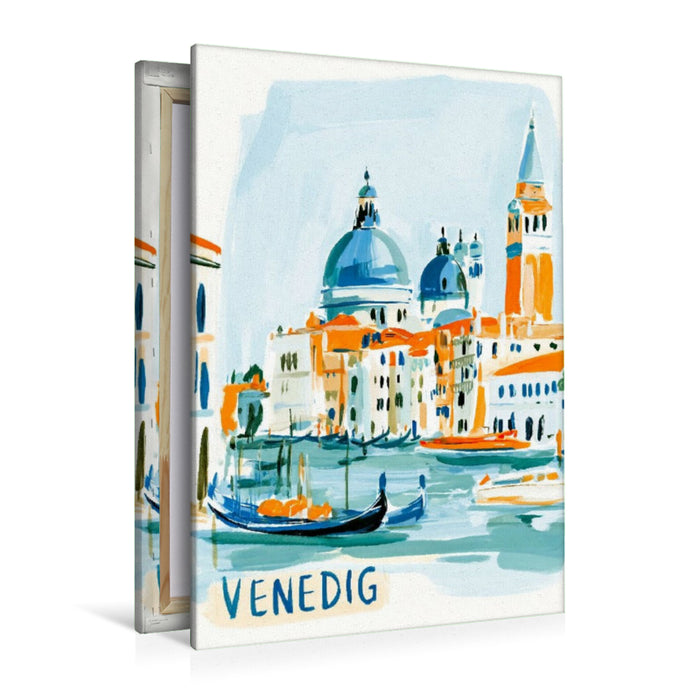 Premium Textil-Leinwand Venedig mit den berühmten Kuppeln, dem Markusturm und Gondeln